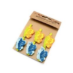 Wooden Clothespins for Decoration  48x7 mm butterfly felt 45x32 mm -6 pieces