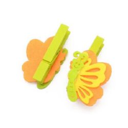Vivid wooden clip 48x7 mm with felt butterfly 45x32 mm - 3 pieces