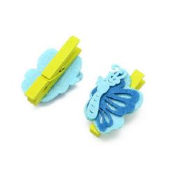 Wooden Clothespins for Decoration  48x7 mm butterfly felt 45x32 mm -3 pieces
