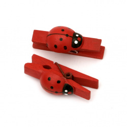Wooden Clothespins for Decoration  7x36 mm with ladybug red -20 pieces