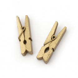 Wooden clips for party decoration 7x35 mm gold color - 25 pieces