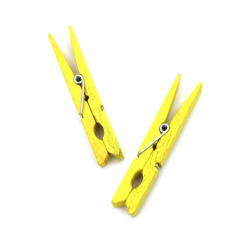 Colorful Wooden Clothespins Clips, Size: 10x73 mm, color Yellow - 10 pieces for DIY Craft Projects or simply hanging clothes