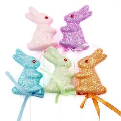 Rabbit styrofoam for decoration75x50 mm on a stick 200 mm MIX