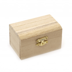 Natural Wooden Box with Golden Metal Clasp / 90x55x55 mm
