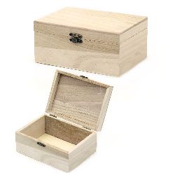Unfinished Wooden Box with dark metal clasp, 175x120x80 mm