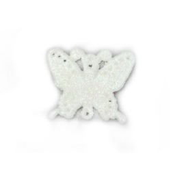 Acrylic pendant connecting element butterfly 45x56 mm with brocade, white