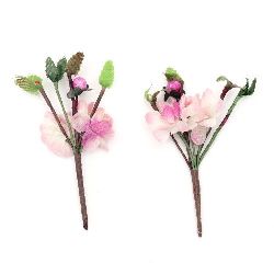Διακοσμητικό κλαδί με λουλούδια και μουμπούκια 50x85 mm -3 τεμάχια