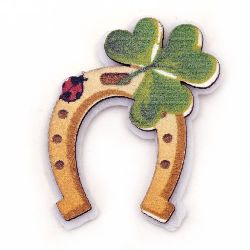 Horseshoe with clover wood and felt with adhesive 45x34mm -10 pieces