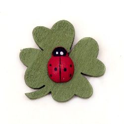 Clover with ladybug wood with glue  DIY Scrapbooking 25 mm -20 pieces