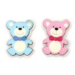 Teddy Bear Cut Out with Glue, Wood and Felt / 38x29 mm /  Assorted - 10 pieces
