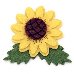 Floarea-soarelui din pâslă cu adeziv 57x64 mm -5 bucăți