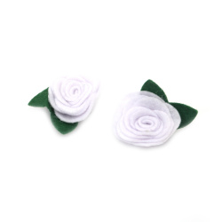 Rose with Leaf, Felt, 37x15 mm, White - 5 Pieces