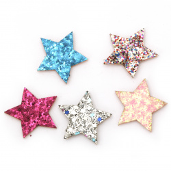 Star felt with leather and  glitter 34x3 mm -10 pieces