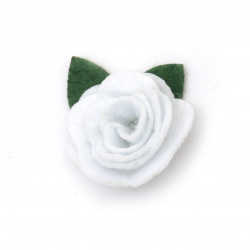 Rose with felt leaf  for decoration of scrapbook albums25x20 mm white -10 pieces