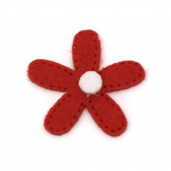 Two-color flower from felt for decoration 29x29 mm red - 10 pieces
