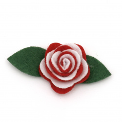 Τριαντάφυλλο, τσόχα 25x10 mm λευκό και κόκκινο -10 τεμάχια