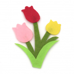 Tulip from felt for decoration of festive cards, frames, boxes 95x68 mm - 4 pieces