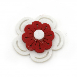 Flower from felt for embellishment of gifts, albums 37x38x6 white with red 3 layers - 10 pieces