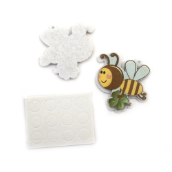 Bee Pendant with Clover, Wood and Felt with Adhesive 40x39 mm, Pendant Thickness 1.5 mm - 10 Pieces