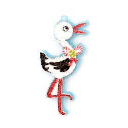 Stork Pendant, Wood and Felt with Adhesive, 18x40 mm, Hole 1 mm - 10 Pieces