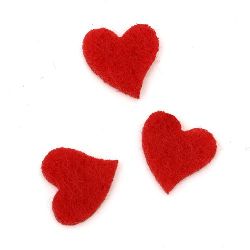 Red heart from felt for decoration of festive cards, frames, albums 13x13x2 mm red - 20 pieces