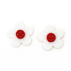 Two-color flower from felt for embellishment 29x29x4 white with red - 10 pieces