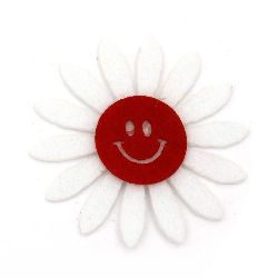 Flower with a smile from felt for embellishment of notebooks, frames, boxes 50x2 white with red - 10 pieces