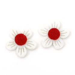 Felt flower for decoration of  for greeting cards, albums, boxes 21x5 mm 2 layers white with red - 10 pieces