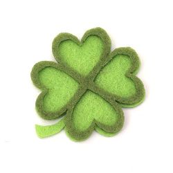 Felt Clover with Stem, 50x42x4 mm, Double Ply - 10 Pieces