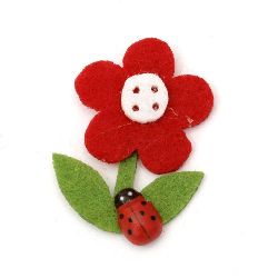 Flower Felt Embellishment DIY Decoration 45x31 mm with ladybug -10 pieces