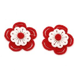 Flower Felt Embellishment DIY Decoration 37x38x6 red with white 3 layers -10 pieces