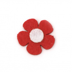 Flower from felt for scrapbooking craft 25x2 mm red with white - 10 pieces