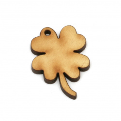 Wooden figurine for decoration clover 35x25x3 mm hole 2 mm -10 pieces