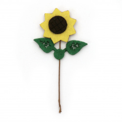 Felt Sunflower on Metal Stick, 80x40 mm - 10 Pieces