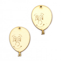 Wooden Balloon-Shaped Decorative Figurine, 50x35x2 mm, with 2 mm and 1 mm Holes - Set of 5 Pieces