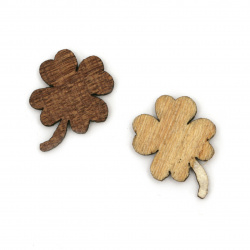 Wood Clover for Decoration /  25~29x20x1.5~2 mm - 10 pieces