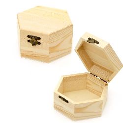 Wooden Hexagonal Box with Retro Metal Clasp / 115x100x65 mm