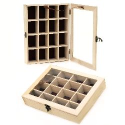 Wooden box with window and metal clasp 270x210x50 mm  16 sections