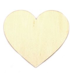 Фигура дървена 95x90x2 мм сърце за оцветяване- 5 броя