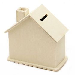 Wooden money savings box/ piggy bank 105x55x100 mm house white