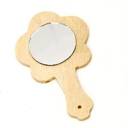 Wooden mirror  flower 80x135 mm  with handle, white