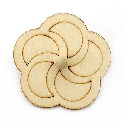 Natural Wooden Whipping Top / Flower / 70x3 mm