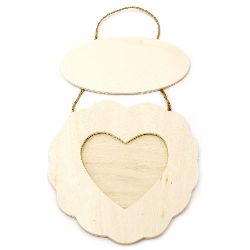 Unfinished wooden frame with rope - heart  220/145 mm white