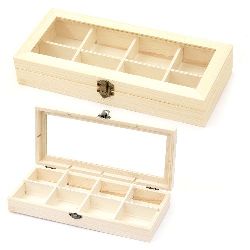 Wooden Box with Window and 8 Divisions / 290x130x50 mm 