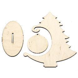 DIY wooden decorative figure Christmas tree of 3 parts 160x200x3 mm №02