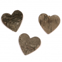 Figurine heart tree bark 44x46 mm - 4 pieces