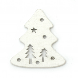 Χριστουγεννιάτικο δέντρο ξύλινο διακοσμητικό 45x50 mm λευκό -6 τεμάχια