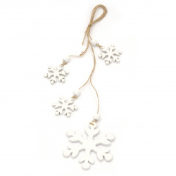Christmas tree decoration hanging 38 cm 4 snowflakes 47x5 mm and 98x5 mm white -1 piece