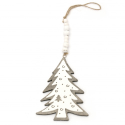 Коледна декорация от дърво висяща ЕЛХА 11x15x0.8 см сива и бяла -1 брой