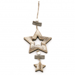 Decoration wood CHRISTMAS STAR 11.5x25x1.5 cm natural with white -1 piece